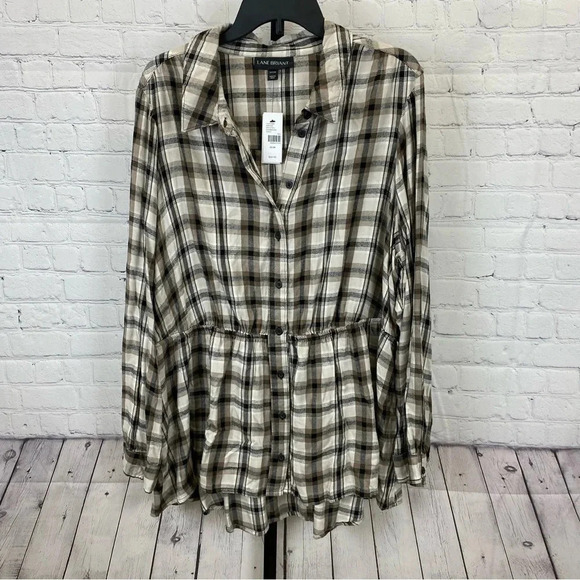 Lane Bryant Plaid Flannel Button Up Cinched Waist Top Size 22/24 - Picture 1 of 6